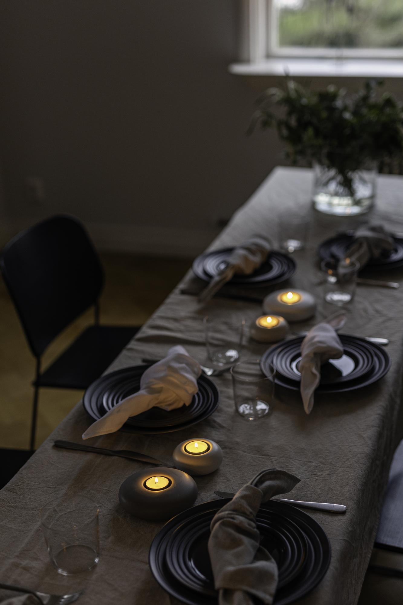 Studio table set for a private tasting